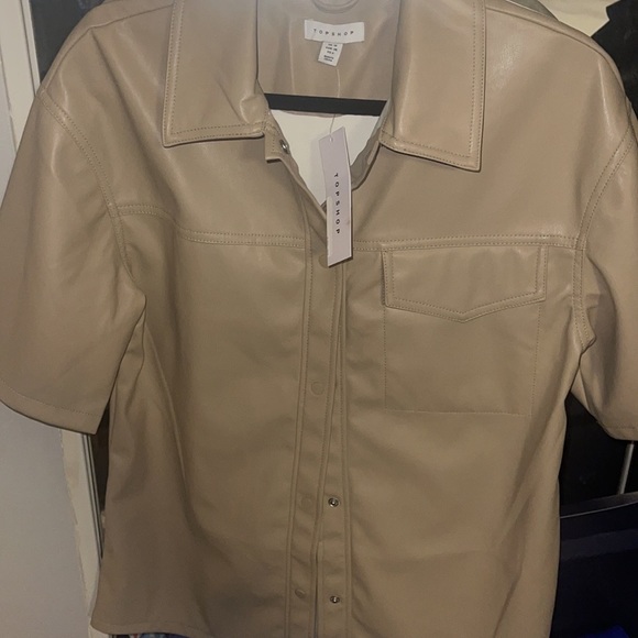 TOPSHOP CREME FAUX LEATHER BUTTON TOP - Picture 6 of 8